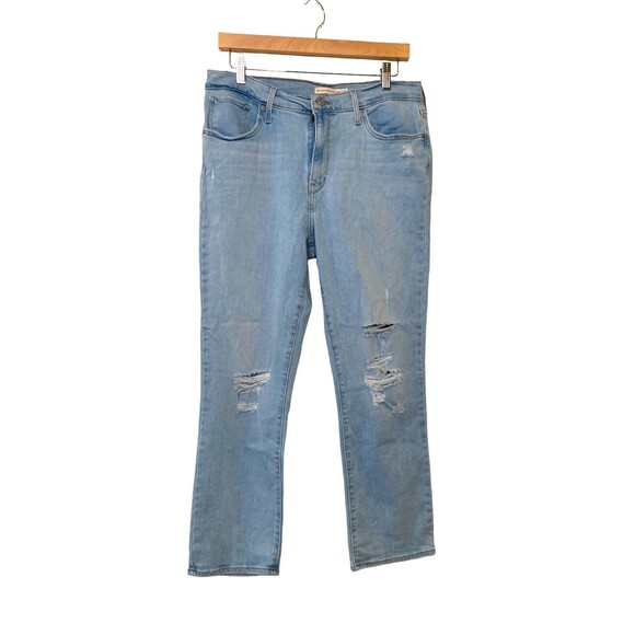 LEVI’S 724 HIGH RISE STRAIGHT Crop Distressed Jeans Blue Women’s 32 X 26 - Picture 1 of 12
